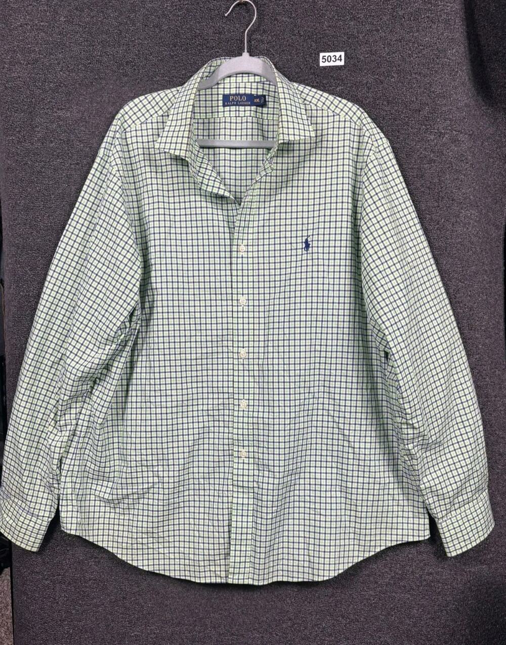 Polo Ralph Lauren Button Up Shirt Mens Size 2XL Green Blue Plaid Long Sleeve